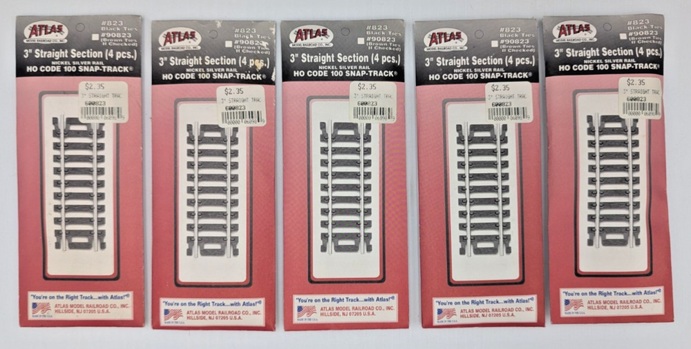 Atlas HO Scale Code 100 Snap Track 3" Straight Section 4 pcs. #823 Lot of 5